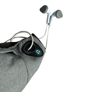 Waist bag with an Aux port for easy access to your music while keeping your phone or music player safely stored in the bag.