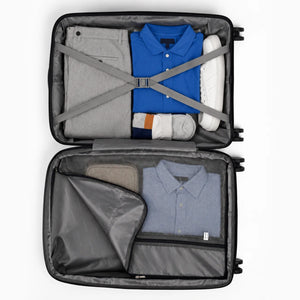 Fashion Pyramid Explore Trolley in black – packed interior showing storage layout