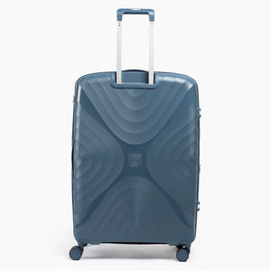 Fashion Pyramid Explore Trolley large 28-inch suitcase in blue, back view with telescopic handle