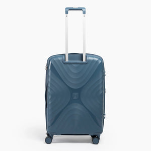 Fashion Pyramid Explore Trolley medium 24-inch suitcase in blue, back view with telescopic handle