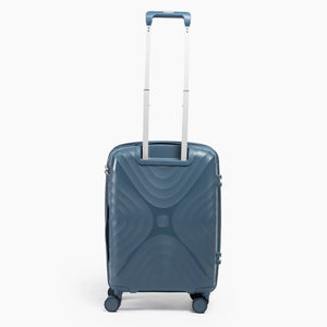 Fashion Pyramid Explore Trolley small 20-inch cabin suitcase in blue, back view with telescopic handle