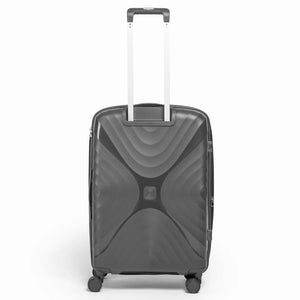 Fashion Pyramid Explore Trolley medium 24-inch suitcase in grey, back view with telescopic handle