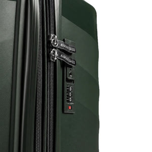 Fashion Pyramid Explore Trolley in olive – combination lock and zipper pulls close-up