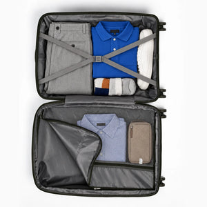 Fashion Pyramid Explore Trolley in olive – packed interior showing storage layout