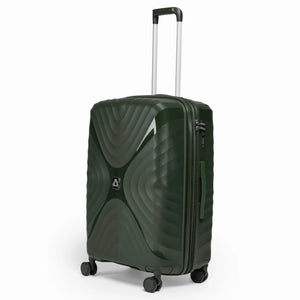 Fashion Pyramid Explore Trolley medium 24-inch suitcase in olive, three-quarter view