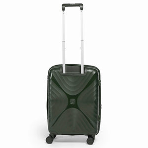 Fashion Pyramid Explore Trolley small 20-inch cabin suitcase in olive, back view with telescopic handle