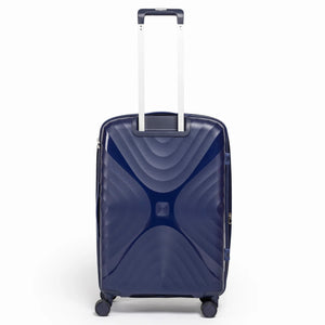 Fashion Pyramid Explore Trolley medium 24-inch suitcase in navy blue, back view with telescopic handle