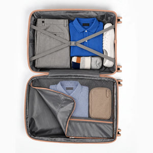 Fashion Pyramid Explore Trolley in salmon – packed interior showing storage layout