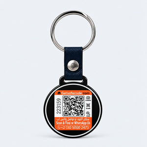 Fashion Pyramid Safe Code lost item recovery tag showing its QR code, ID number and WhatsApp contact label