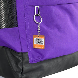 Purple Pyramid Backpack shown with the optional SafeCode QR tag (sold separately, EGP 50). Fashionpyramid