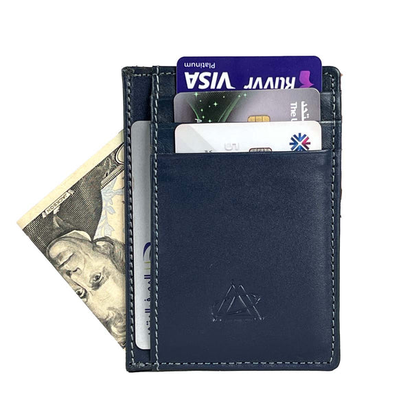 FashionPyramid Wallet: Genuine leather cardholder, slim and minimalist design in navy.