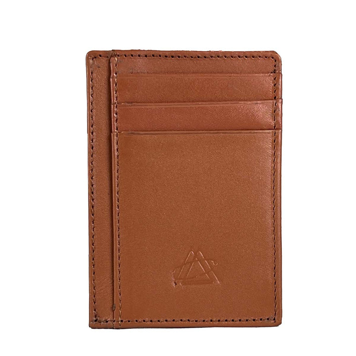 FashionPyramid camel leather slim card holder - Elevate your style with this genuine leather wallet, featuring a slim and compact design for convenient storage of your cards in a fashionable manner.