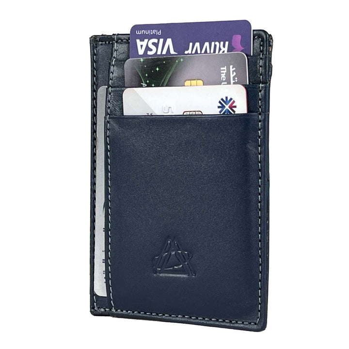 FashionPyramid Card Wallet: Stylish genuine leather cardholder with a slim and minimalist design in elegant navy.