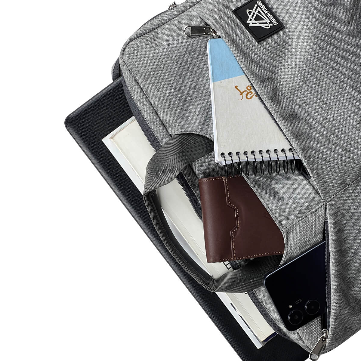 Organized Interior of Gray Laptop Shoulder Messenger Bag