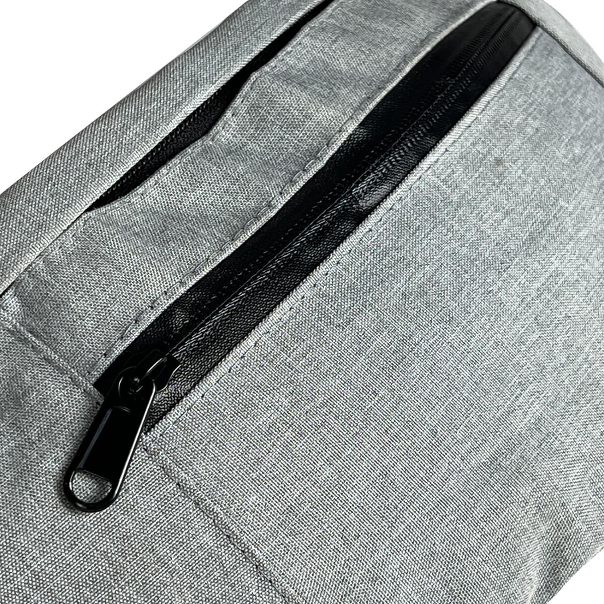 Water-resistant gray waist bag featuring a beehive design and 4 pockets, made of durable Oxford material.