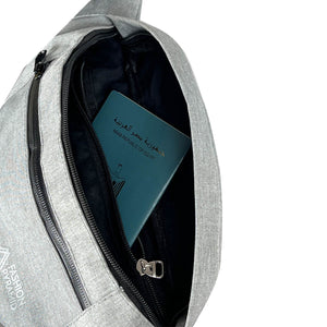 Travel waist bag with a dedicated passport pocket, ideal for keeping your important documents safe and easily accessible.