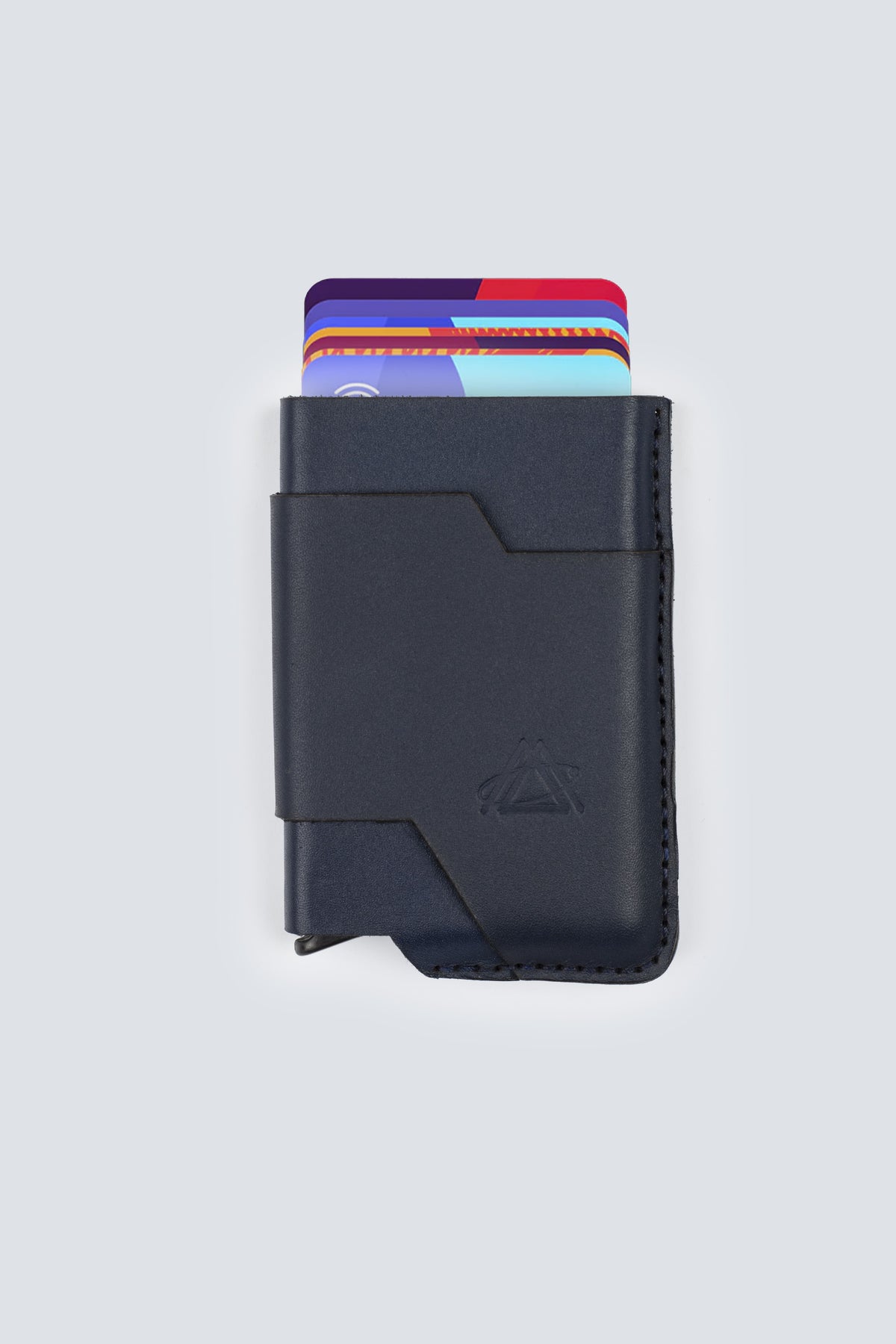 بوب اب - حافظة كروت من الجلد الطبيعي الأصلي مصنوعة يدويًا مع خاصية حماية RFID -ازرق