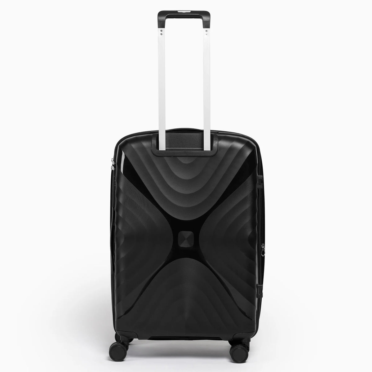 Fashion Pyramid Explore Trolley medium 24-inch suitcase in black, back view with telescopic handle
