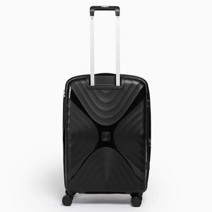 Fashion Pyramid Explore Trolley medium 24-inch suitcase in black, back view with telescopic handle
