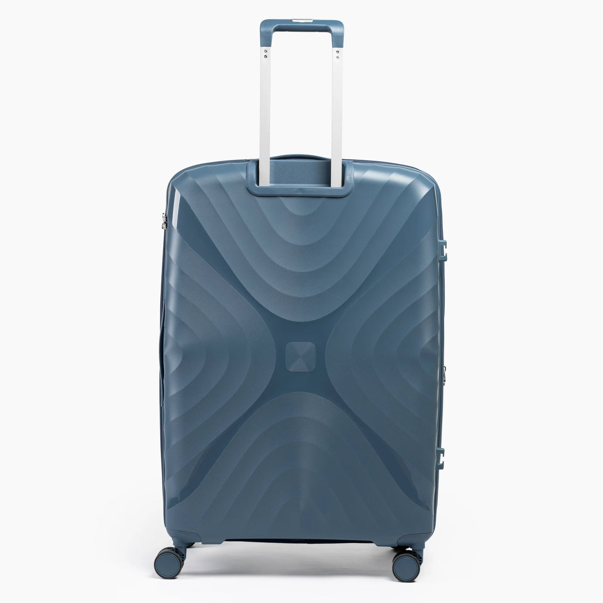 Fashion Pyramid Explore Trolley large 28-inch suitcase in blue, back view with telescopic handle