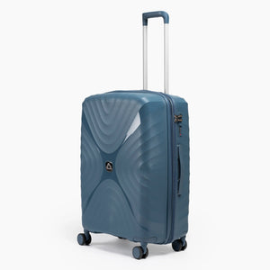 Fashion Pyramid Explore Trolley medium 24-inch suitcase in blue, three-quarter view