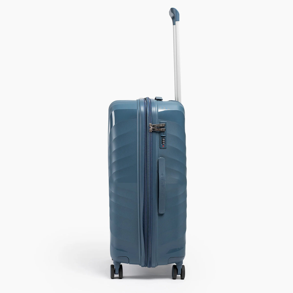 Fashion Pyramid Explore Trolley medium 24-inch suitcase in blue, side view
