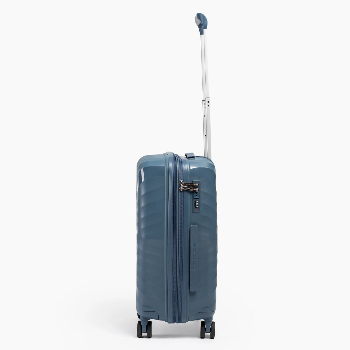 Fashion Pyramid Explore Trolley small 20-inch cabin suitcase in blue, side view
