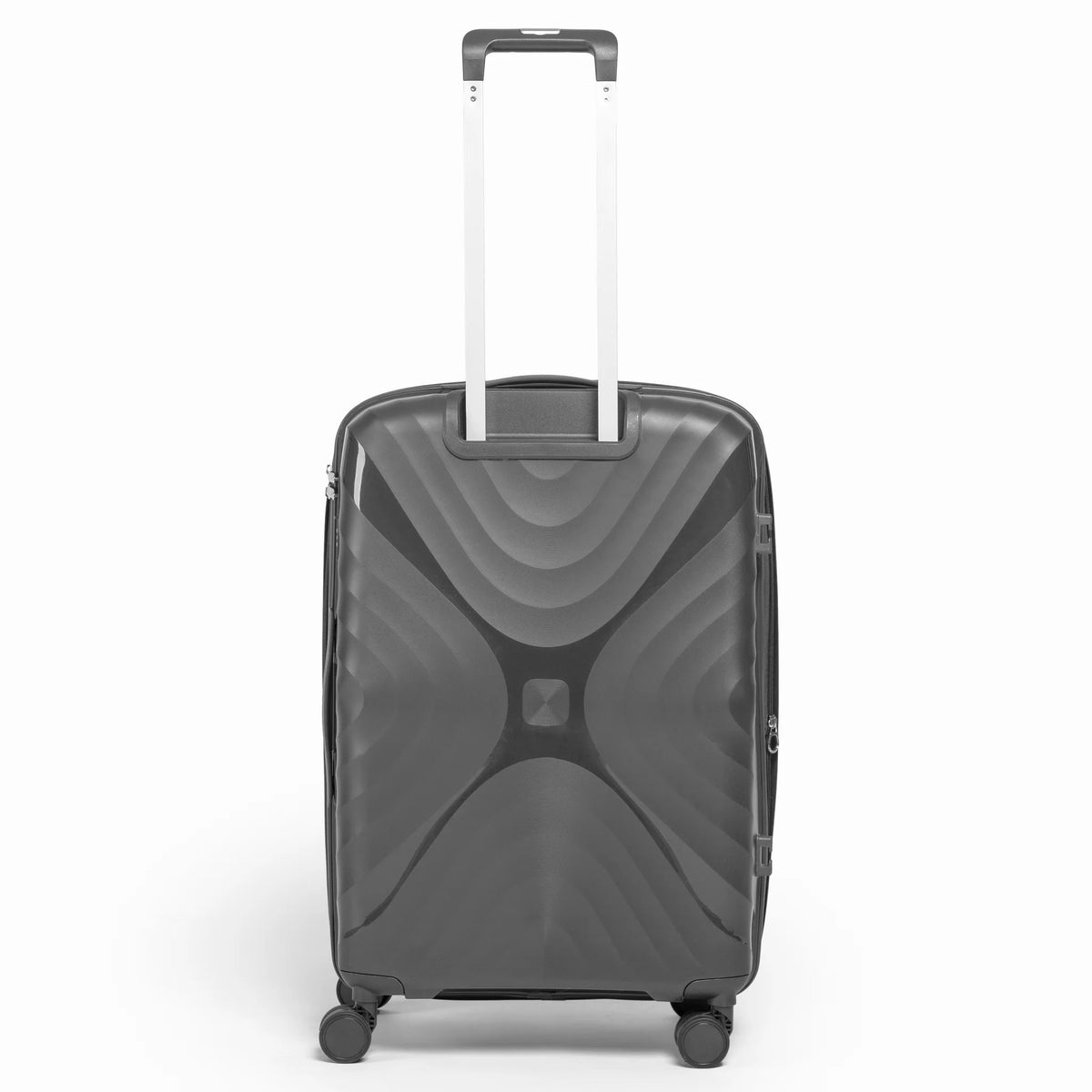 Fashion Pyramid Explore Trolley medium 24-inch suitcase in grey, back view with telescopic handle