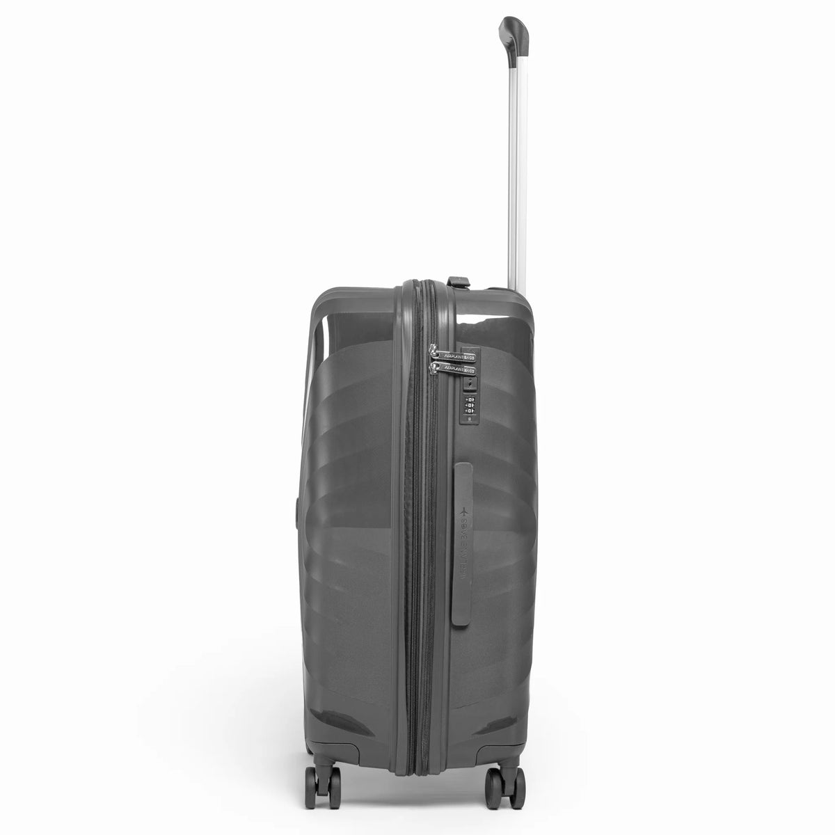 Fashion Pyramid Explore Trolley medium 24-inch suitcase in grey, side view