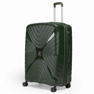 Fashion Pyramid Explore Trolley large 28-inch suitcase in olive, three-quarter view
