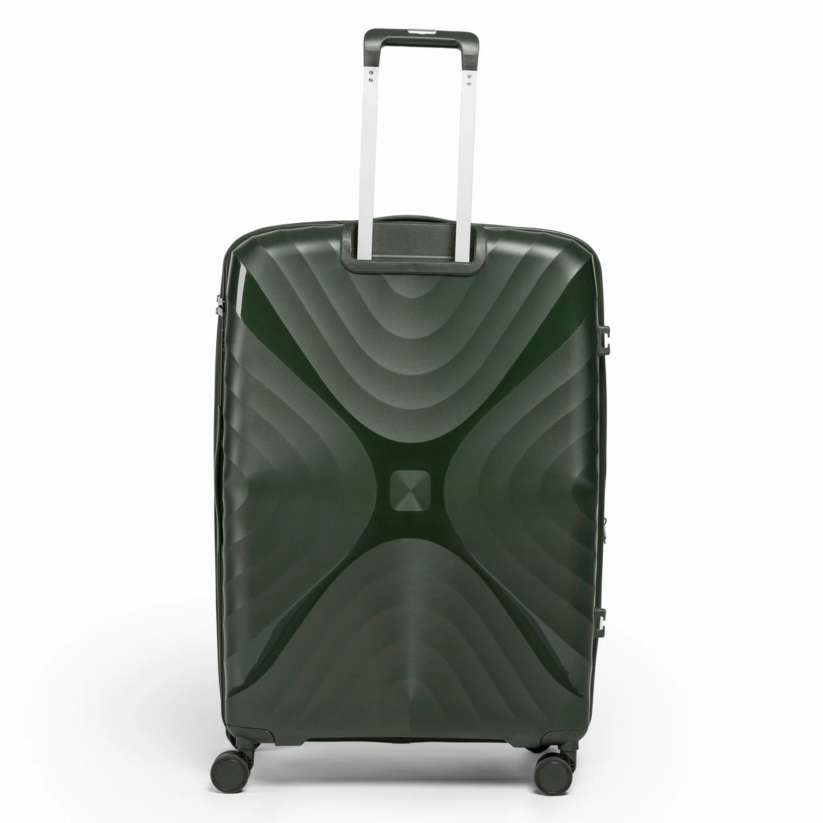 Fashion Pyramid Explore Trolley large 28-inch suitcase in olive, back view with telescopic handle