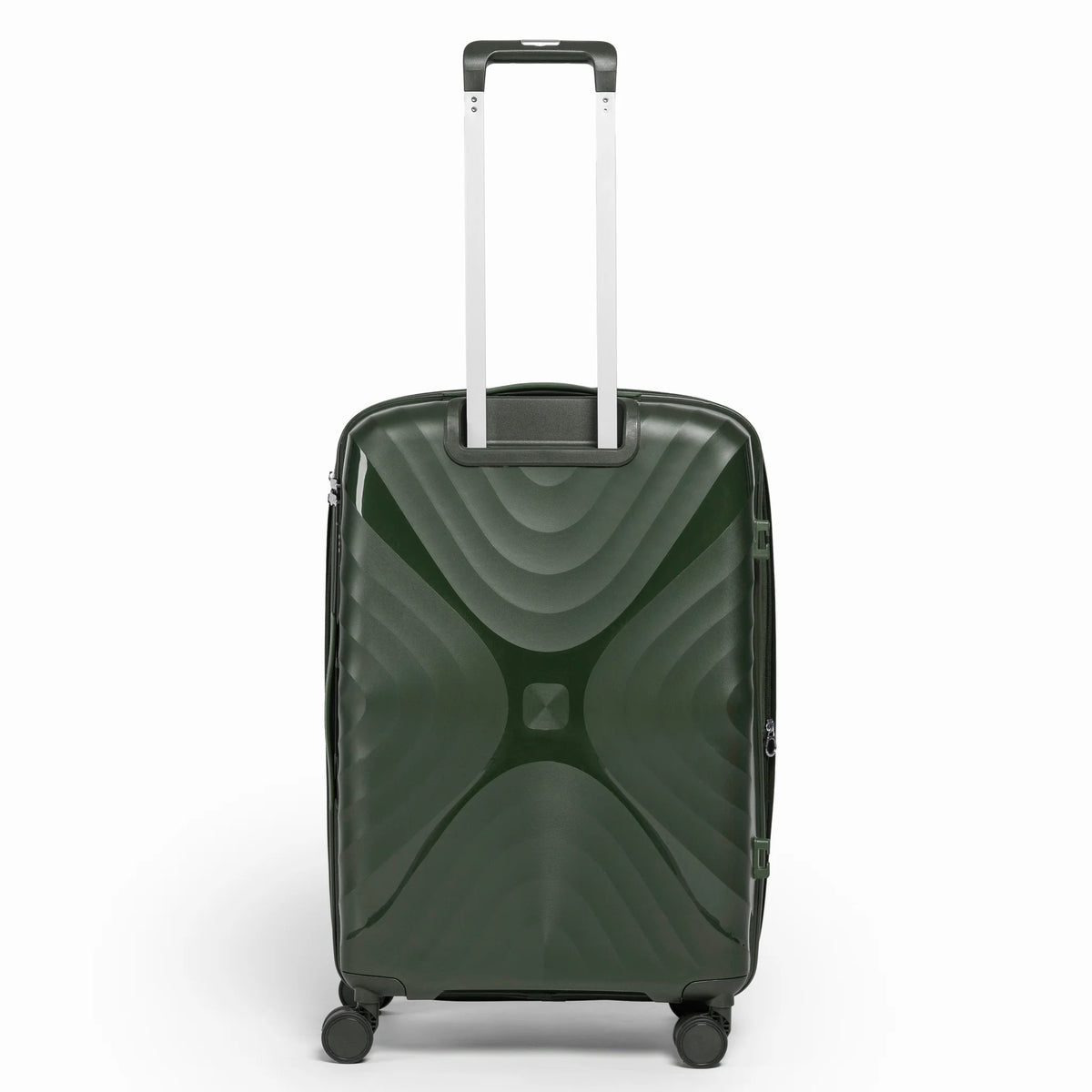 Fashion Pyramid Explore Trolley medium 24-inch suitcase in olive, back view with telescopic handle