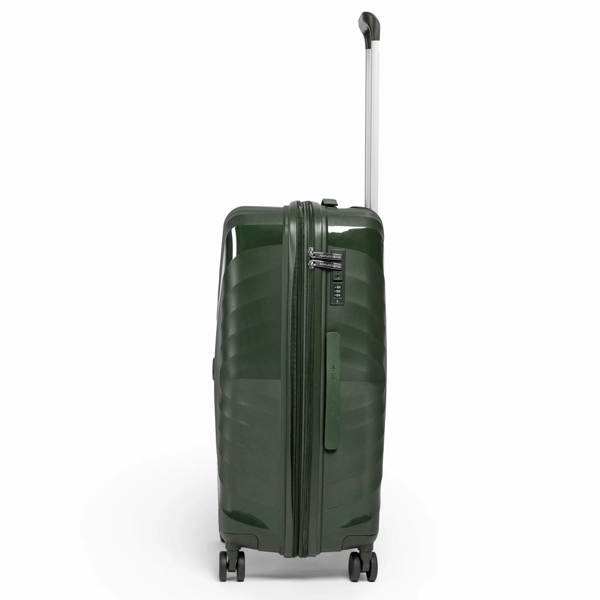 Fashion Pyramid Explore Trolley medium 24-inch suitcase in olive, side view