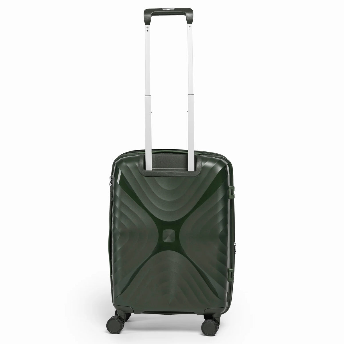 Fashion Pyramid Explore Trolley small 20-inch cabin suitcase in olive, back view with telescopic handle
