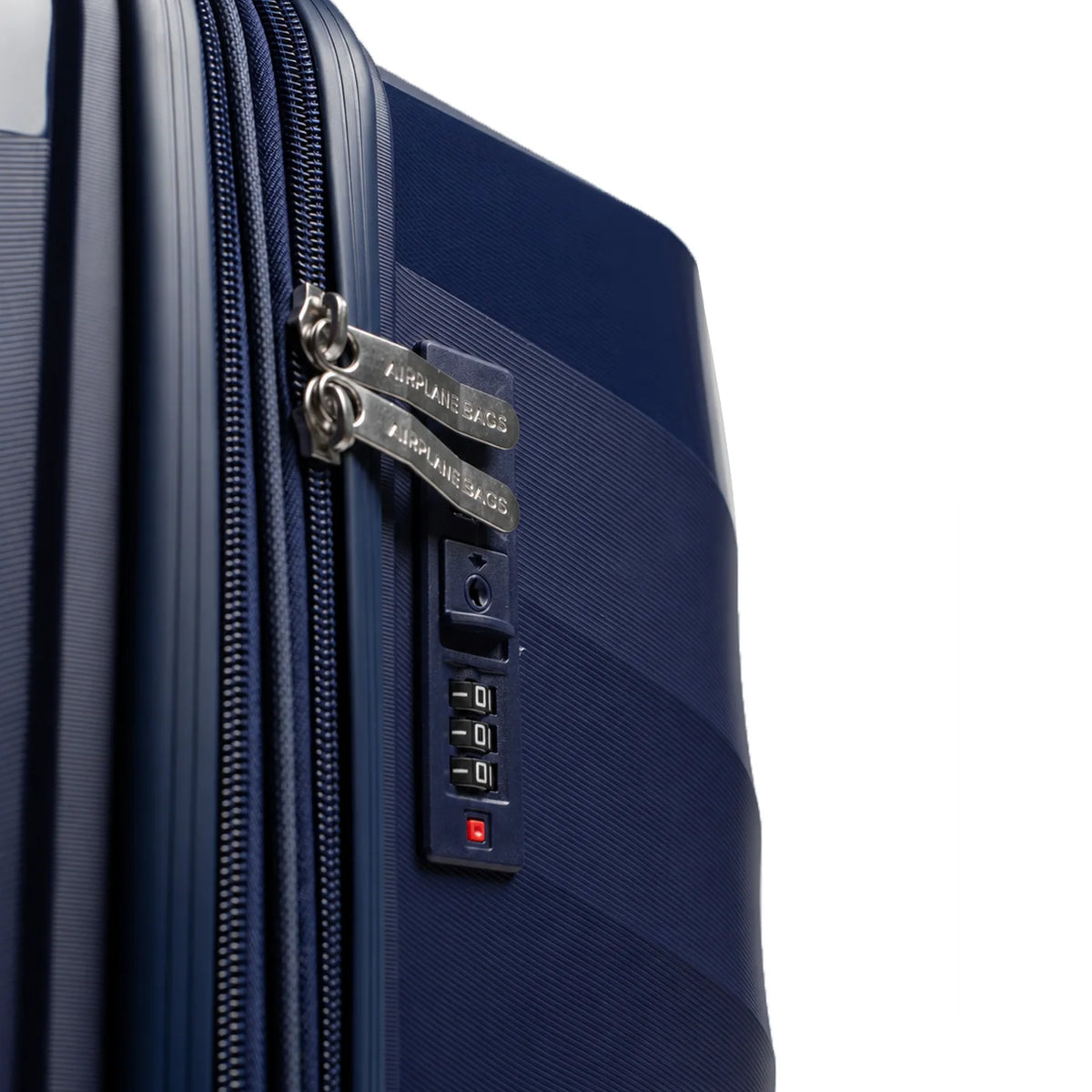 Fashion Pyramid Explore Trolley in navy blue – combination lock and zipper pulls close-up