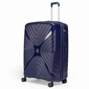 Fashion Pyramid Explore Trolley large 28-inch suitcase in navy blue, three-quarter view