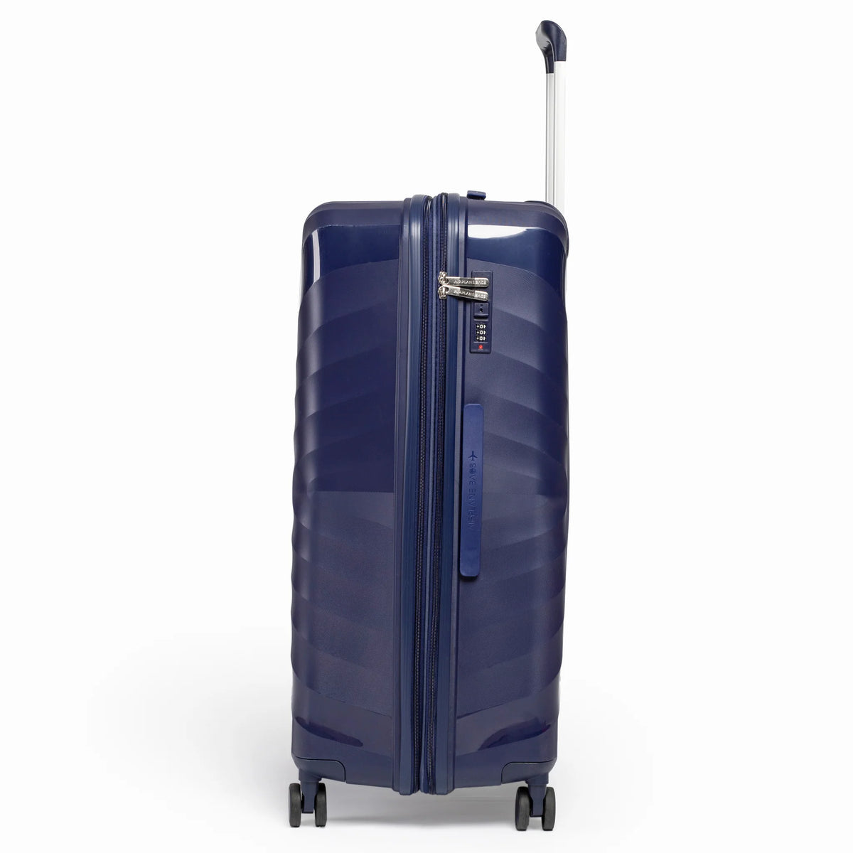 Fashion Pyramid Explore Trolley large 28-inch suitcase in navy blue, side view