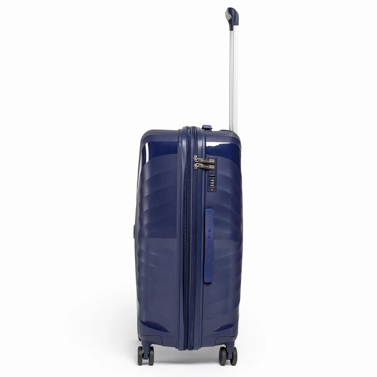 Fashion Pyramid Explore Trolley medium 24-inch suitcase in navy blue, side view