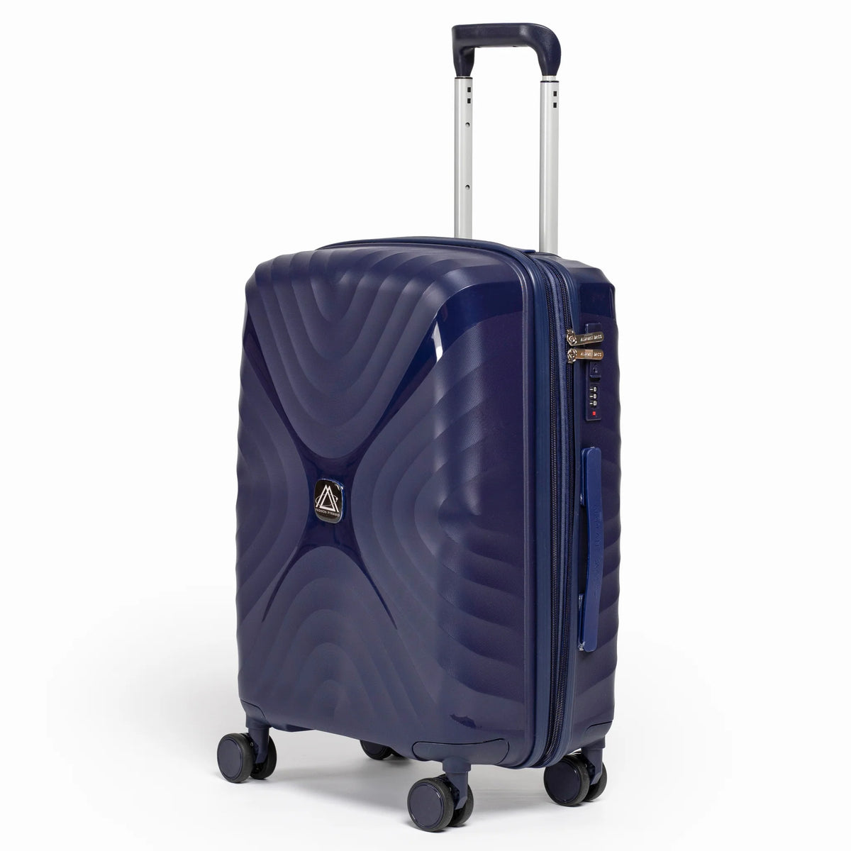 Fashion Pyramid Explore Trolley small 20-inch cabin suitcase in navy blue, three-quarter view