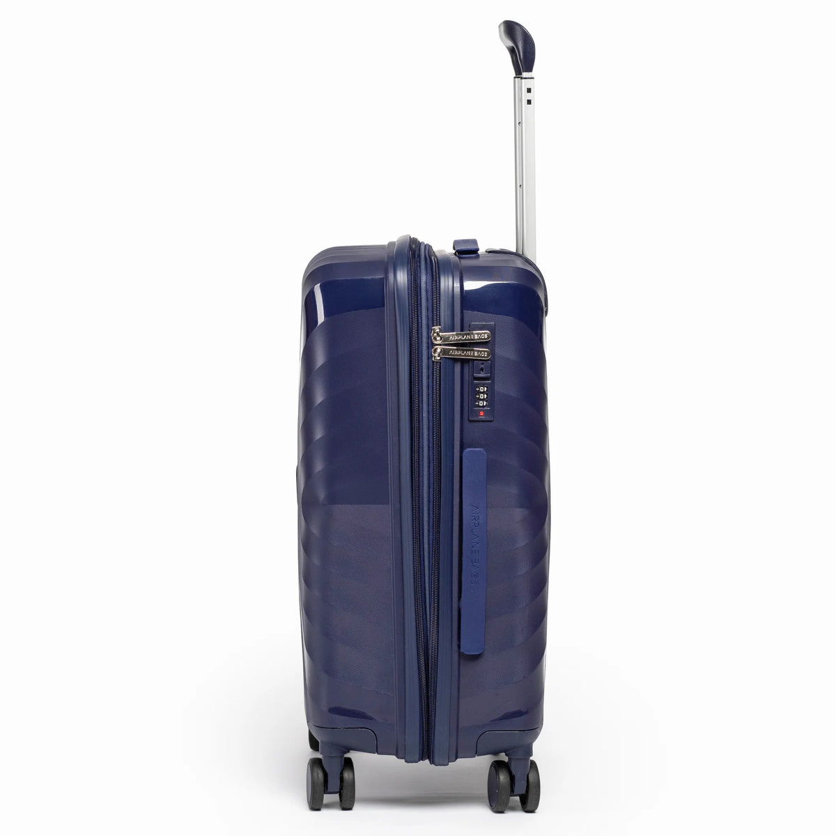 Fashion Pyramid Explore Trolley small 20-inch cabin suitcase in navy blue, side view