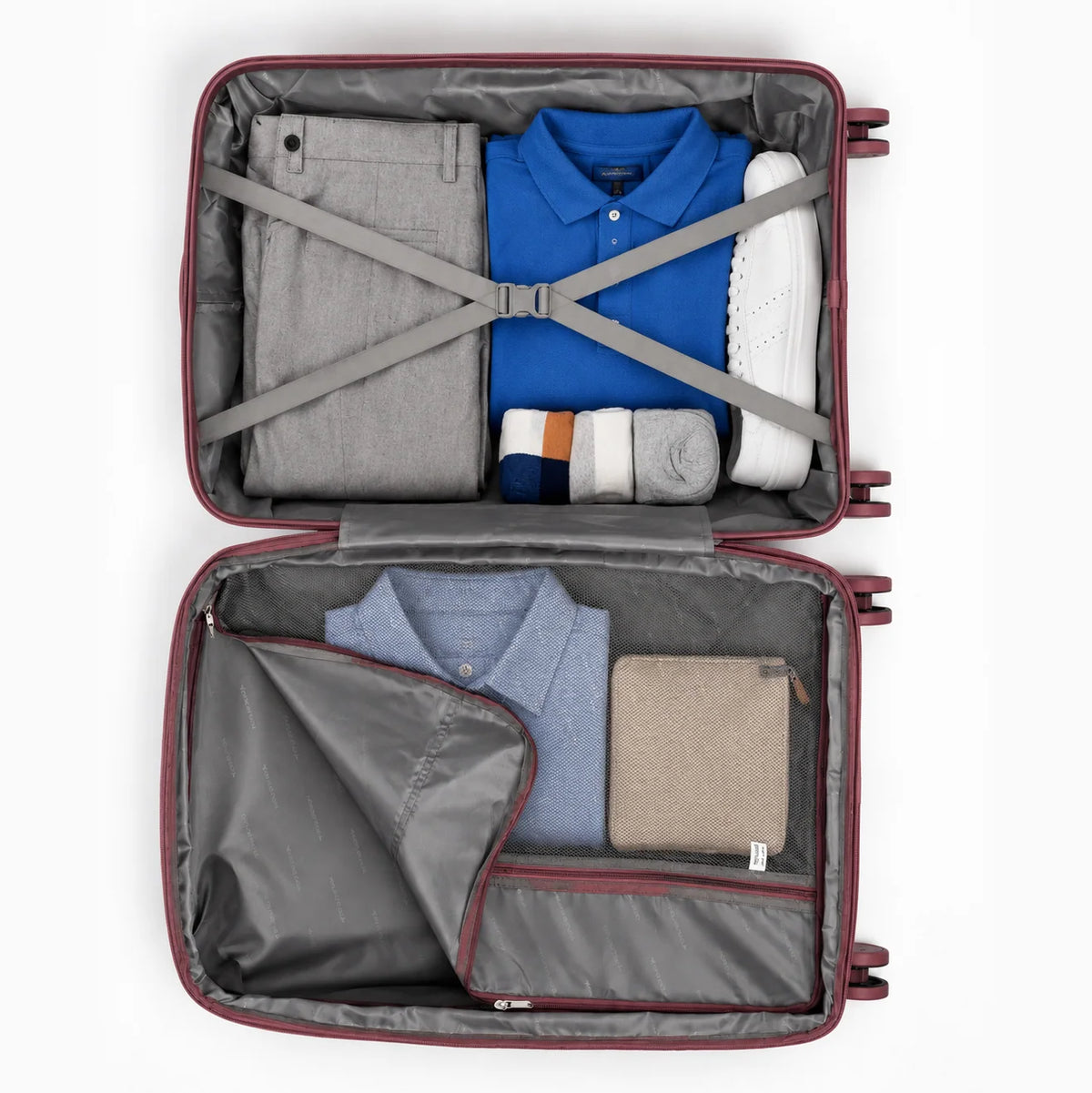 Fashion Pyramid Explore Trolley in rose – packed interior showing storage layout