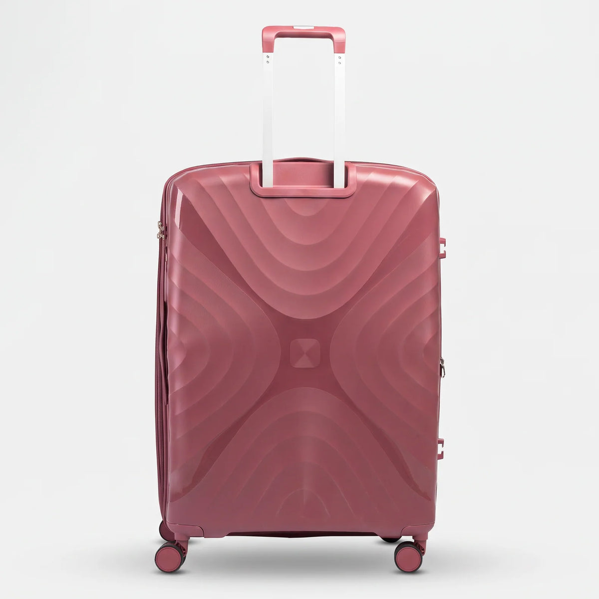 Fashion Pyramid Explore Trolley large 28-inch suitcase in rose, back view with telescopic handle