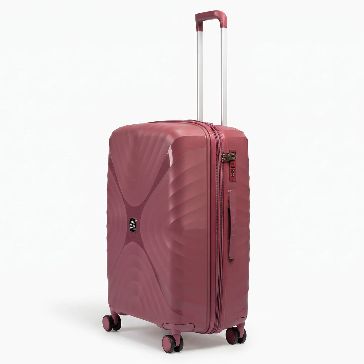 Fashion Pyramid Explore Trolley medium 24-inch suitcase in rose, three-quarter view