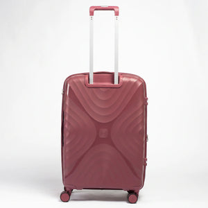 Fashion Pyramid Explore Trolley medium 24-inch suitcase in rose, back view with telescopic handle