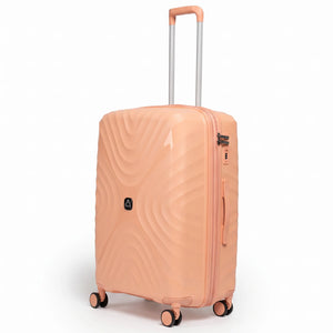 Fashion Pyramid Explore Trolley medium 24-inch suitcase in salmon, three-quarter view