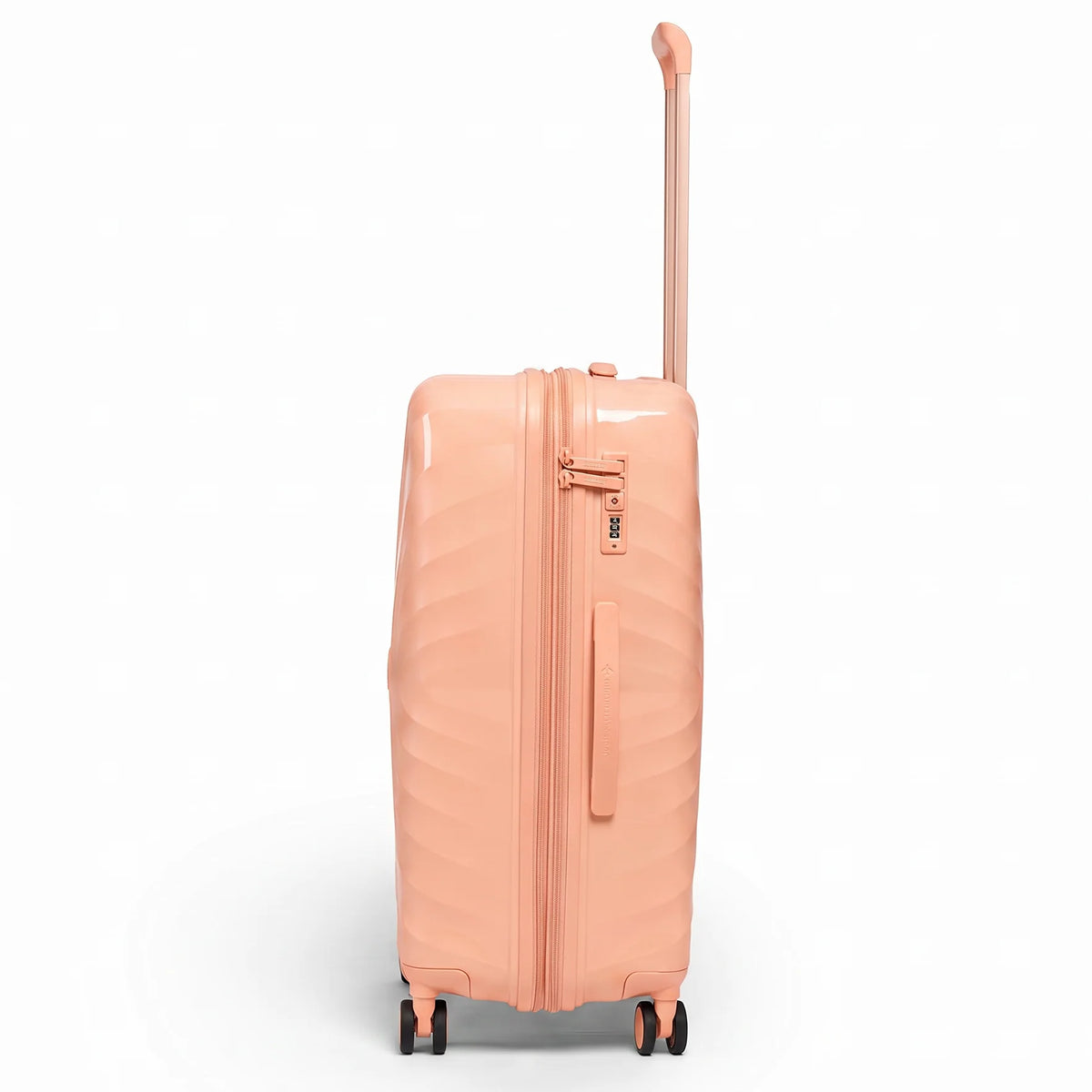 Fashion Pyramid Explore Trolley medium 24-inch suitcase in salmon, side view