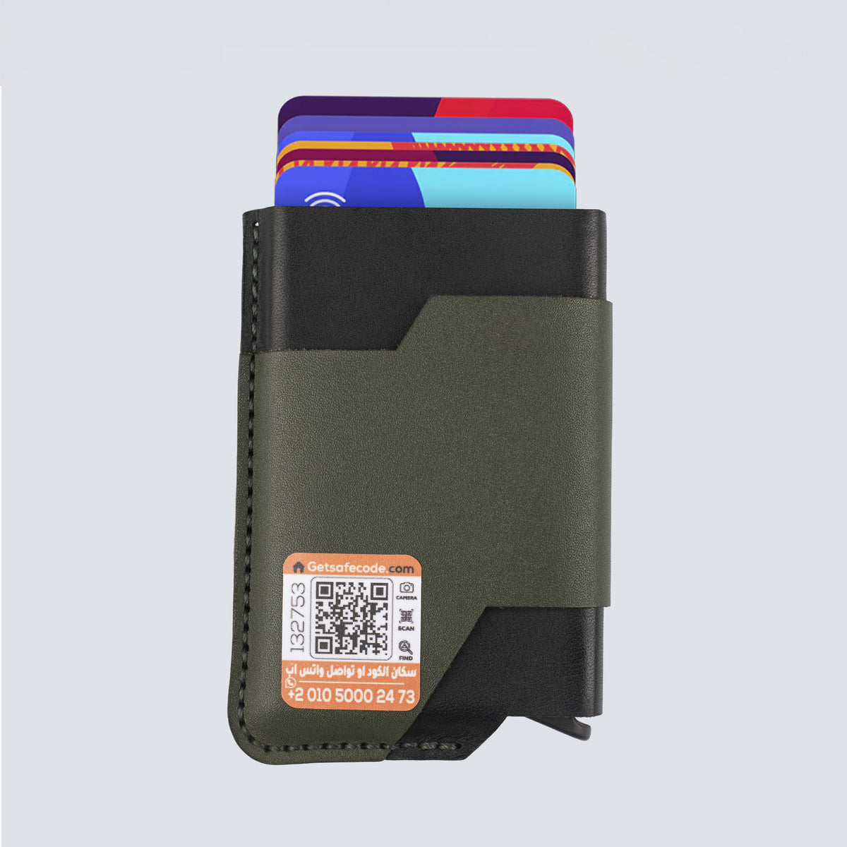 بوب اب - حافظة كروت من الجلد الطبيعي الأصلي مصنوعة يدويًا مع خاصية حماية RFID -زيتى