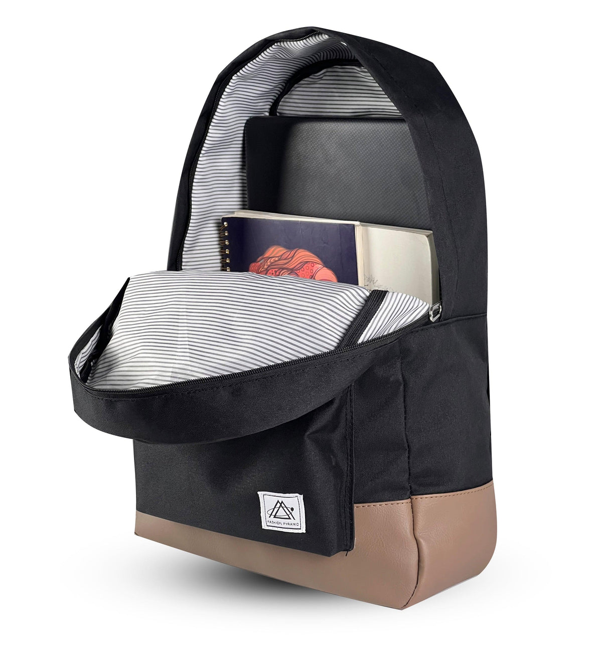Inside a backpack typically refers to the interior space of the backpack where items can be stored. 