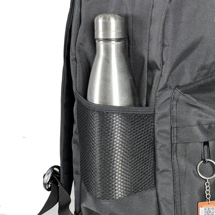 A bottle pocket is a compartment or pocket, often found in backpacks, bags, or purses, that is designed to securely hold a water bottle or other similar-sized beverage container. 