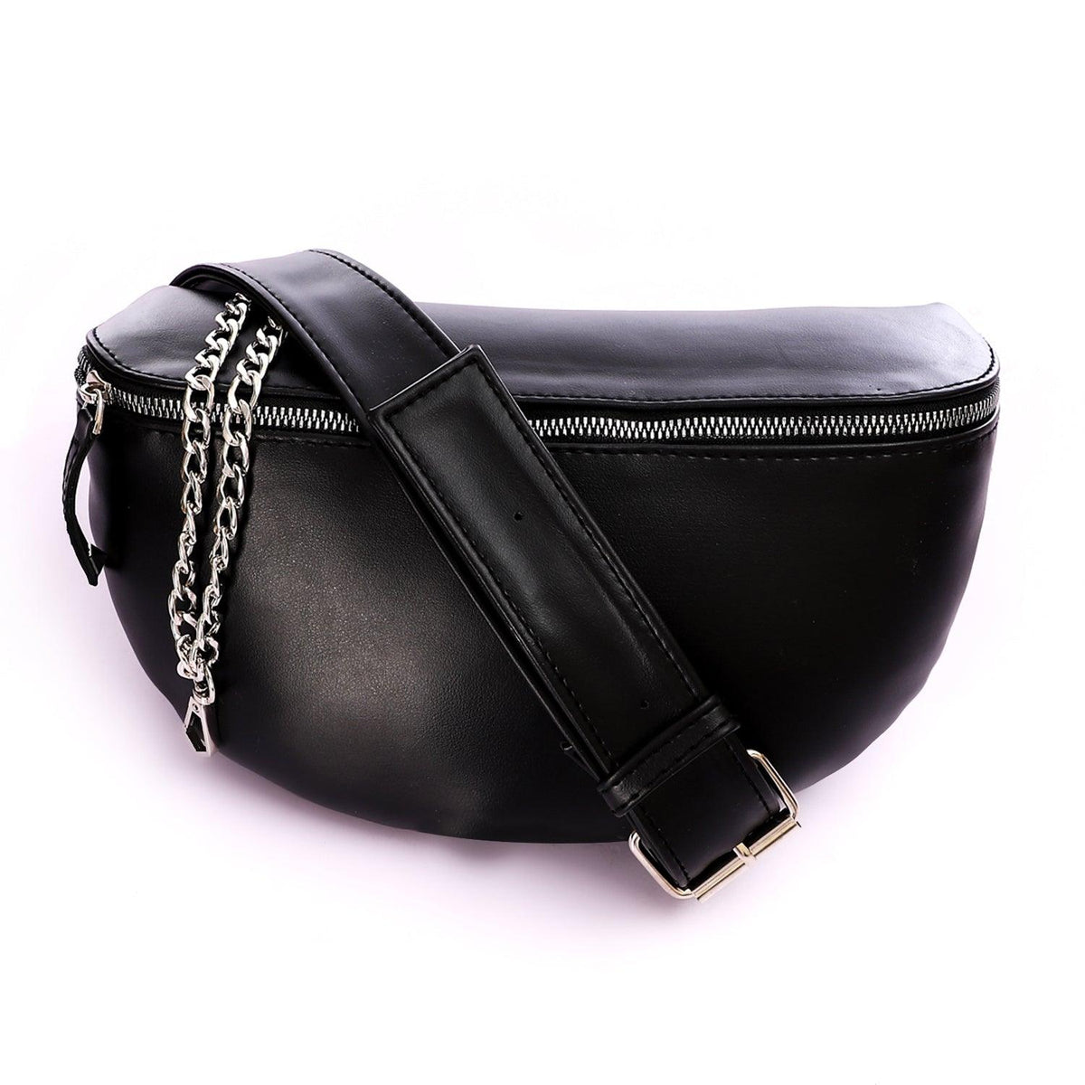 حقيبة الخصر النسائية  "chainpack” من جلد عالي الجوده - اسود - Fashionpyramid